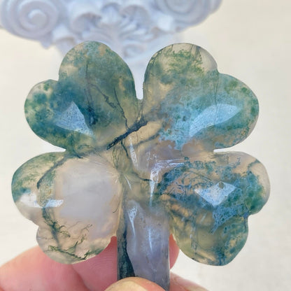 Moss Agate Four Leaf Clover