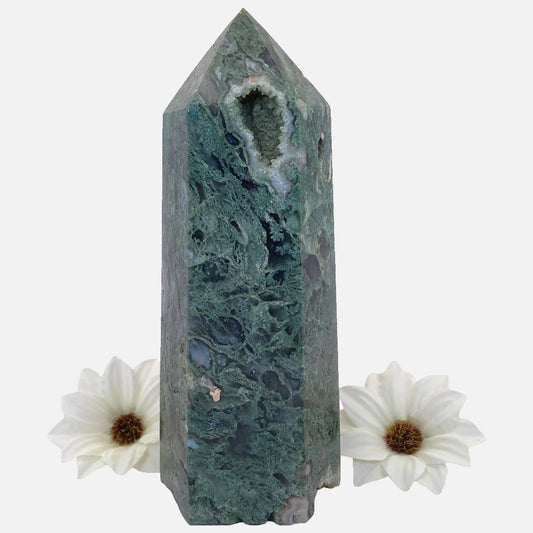 Druzy Moss Agate Tower - 16.2cm