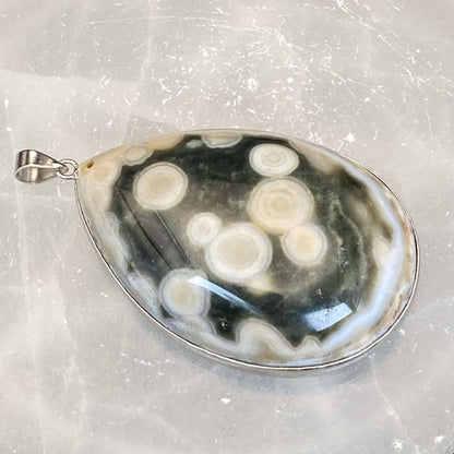 .925 Sterling Silver Orbicular Ocean Jasper Pendant #10