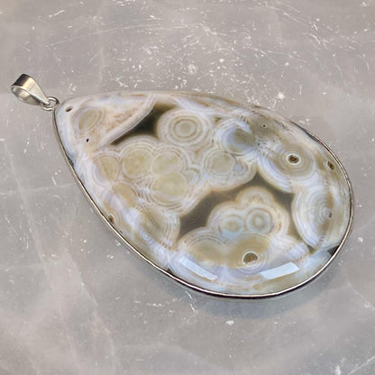 .925 Sterling Silver Orbicular Ocean Jasper Pendant #11