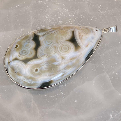 .925 Sterling Silver Orbicular Ocean Jasper Pendant #11