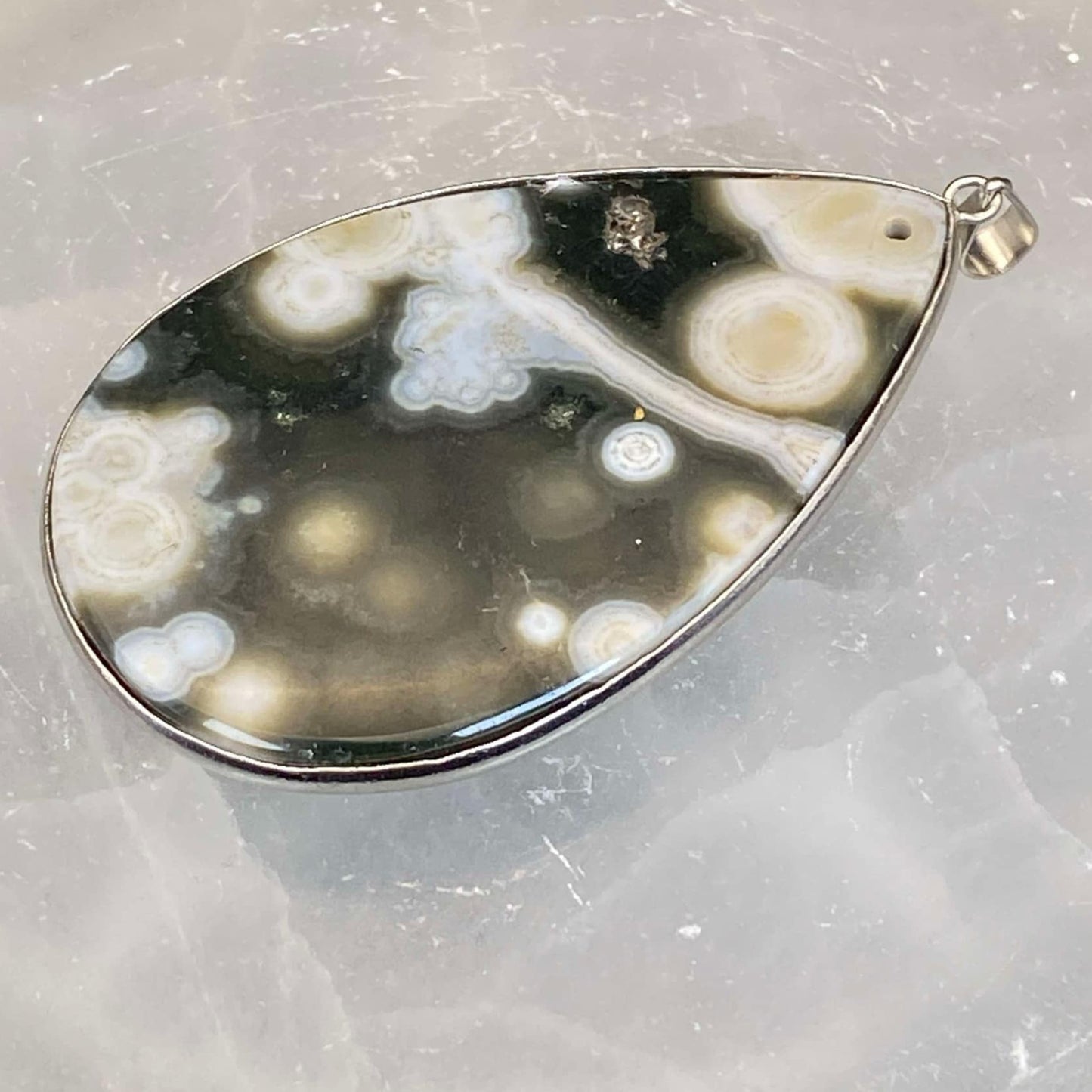 .925 Sterling Silver Orbicular Ocean Jasper Pendant #11