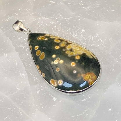 .925 Sterling Silver Orbicular Ocean Jasper Pendant #2