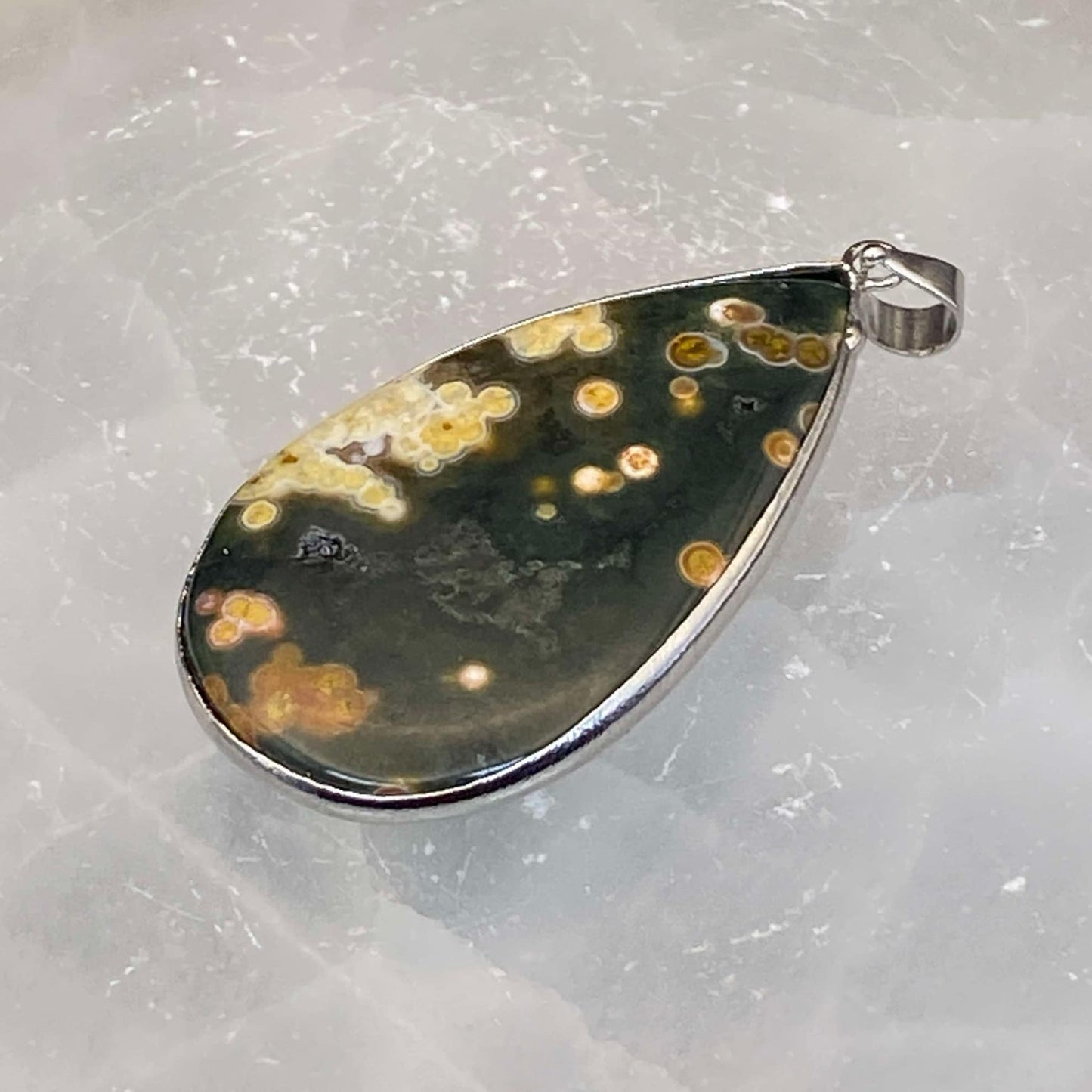 .925 Sterling Silver Orbicular Ocean Jasper Pendant #2