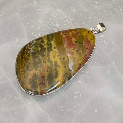 .925 Sterling Silver Orbicular Ocean Jasper Pendant #5