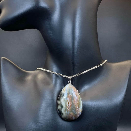 .925 Sterling Silver Ocean Jasper Pendant #6