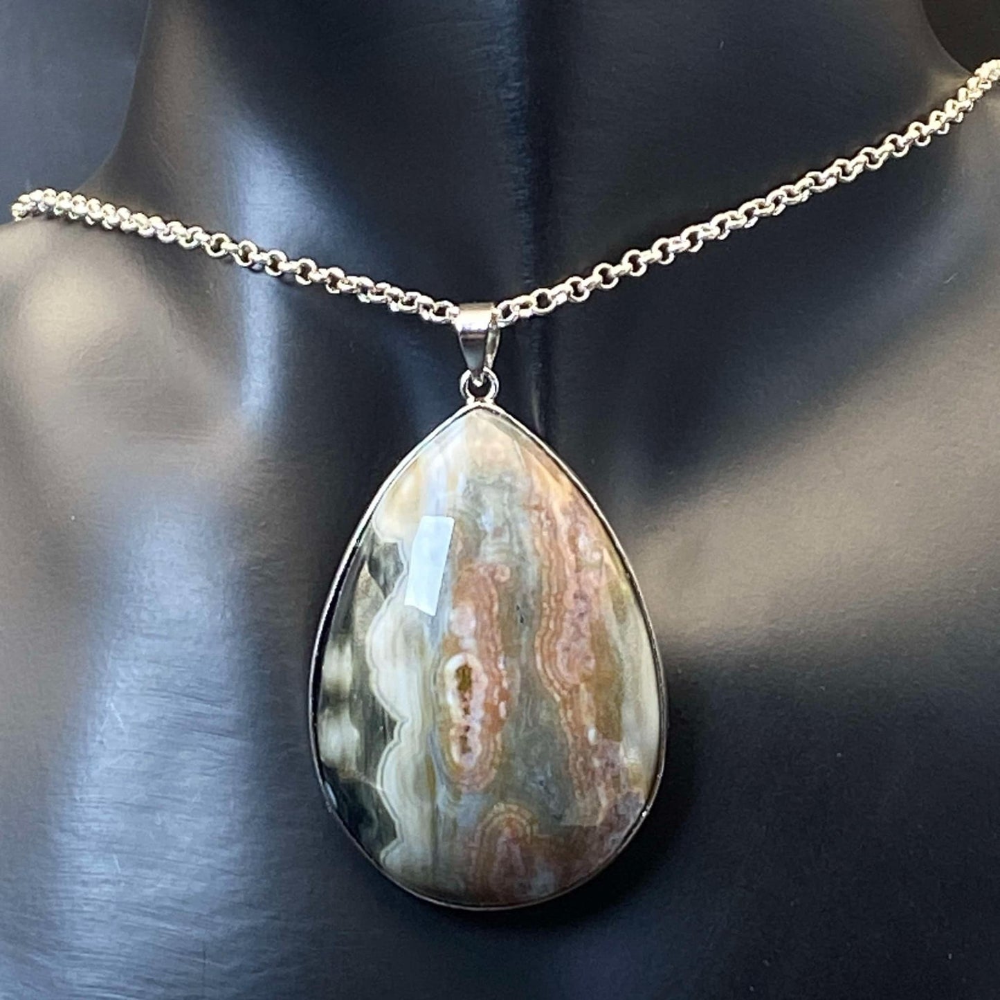 .925 Sterling Silver Ocean Jasper Pendant #6