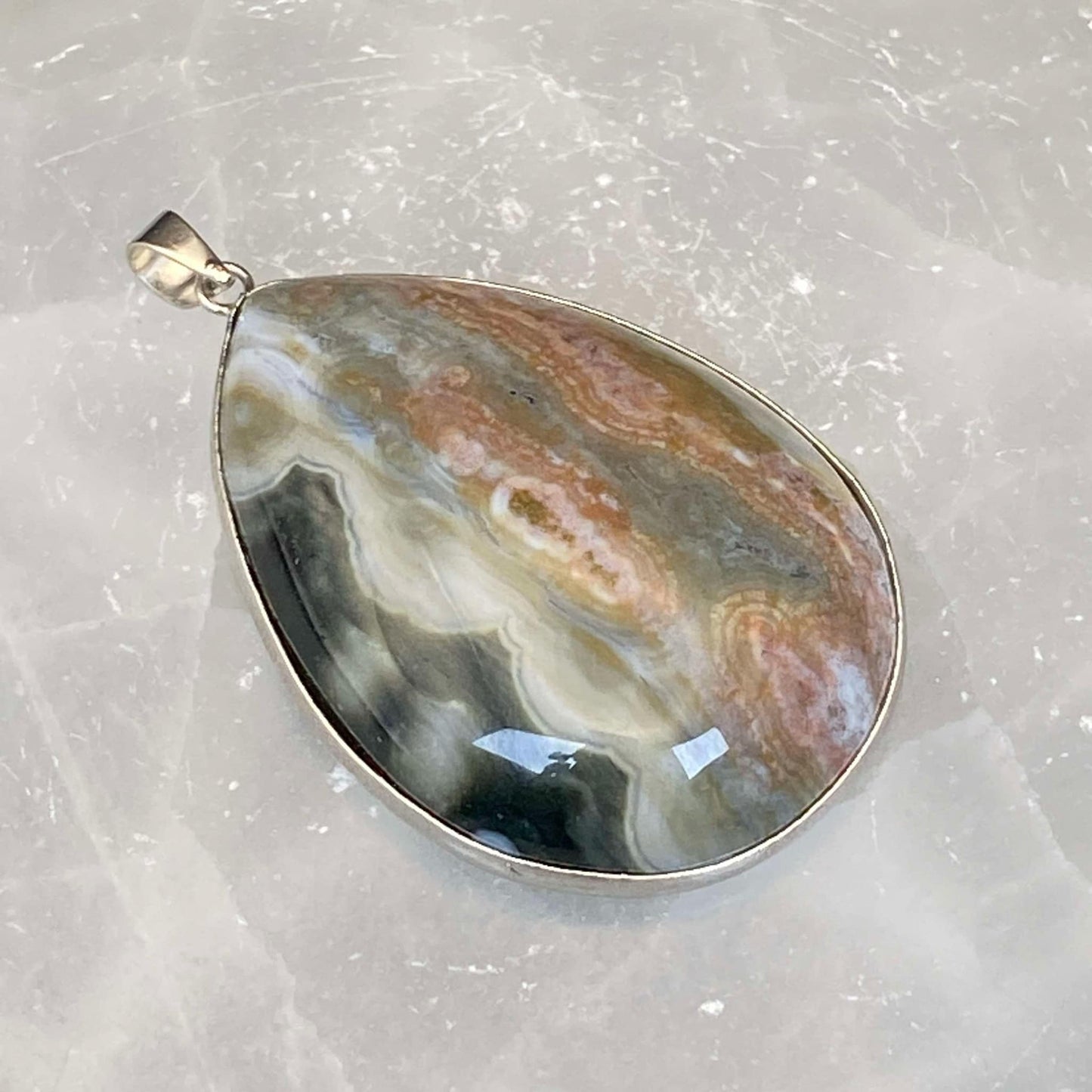 .925 Sterling Silver Ocean Jasper Pendant #6