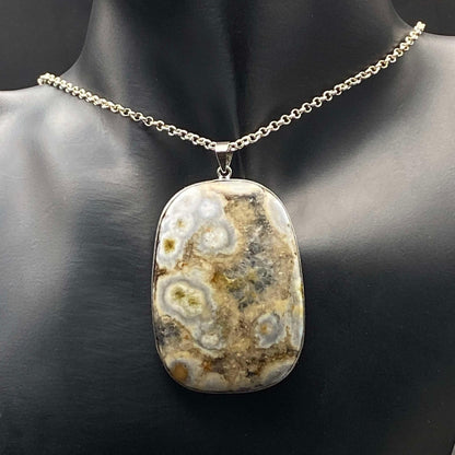 .925 Sterling Silver Orbicular Ocean Jasper Pendant #9