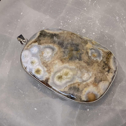 .925 Sterling Silver Orbicular Ocean Jasper Pendant #9