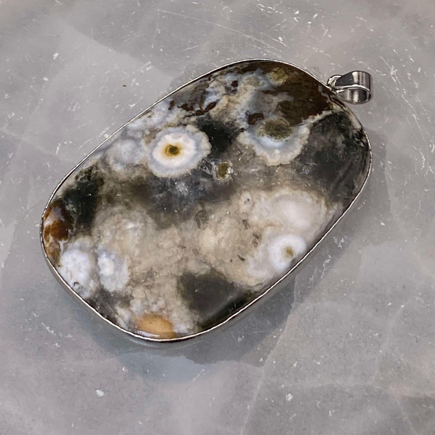 .925 Sterling Silver Orbicular Ocean Jasper Pendant #9