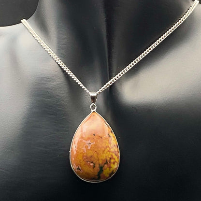 .925 Sterling Silver Orbicular Ocean Jasper Necklace