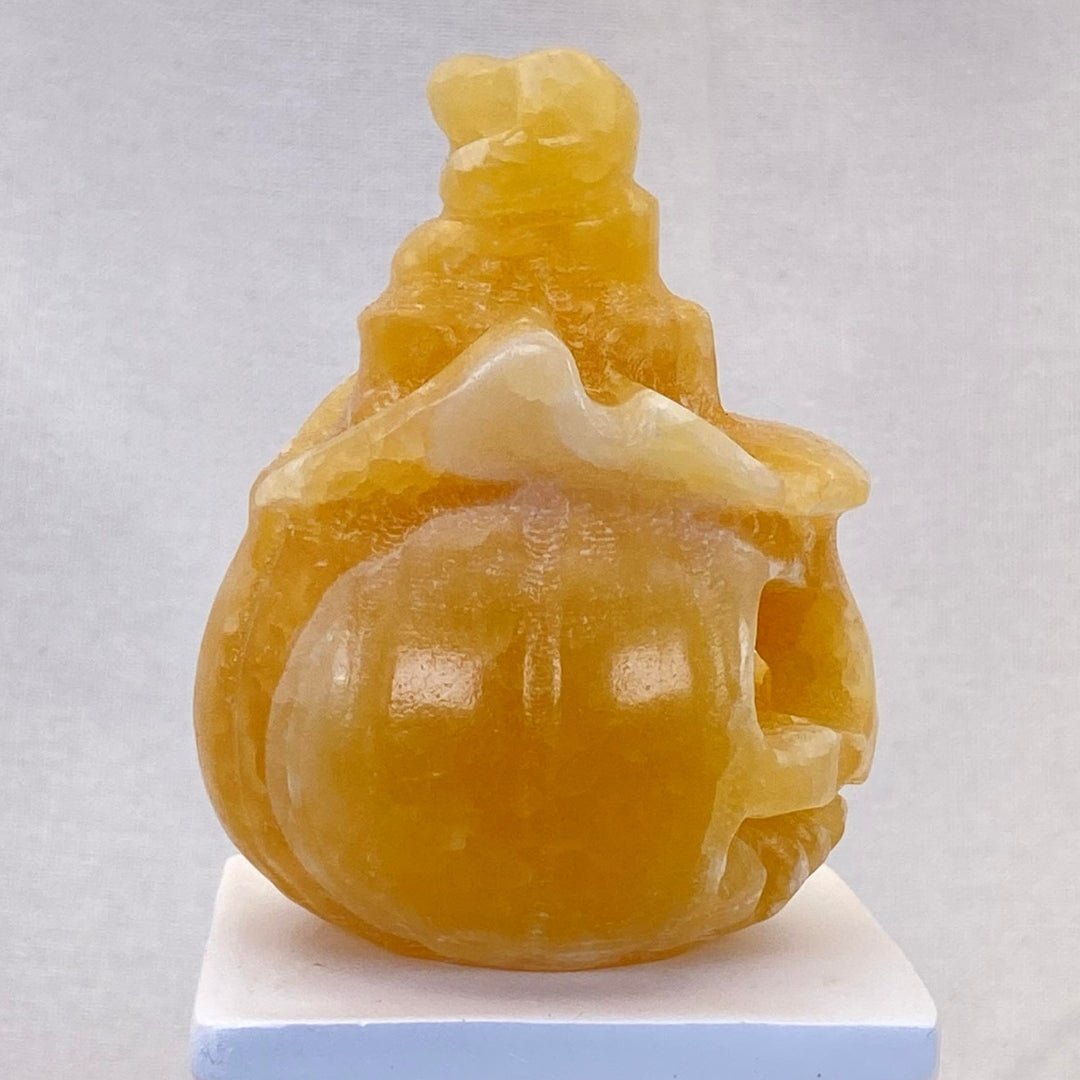 Orange Calcite Pumpkin with Witch Hat - Extra Large