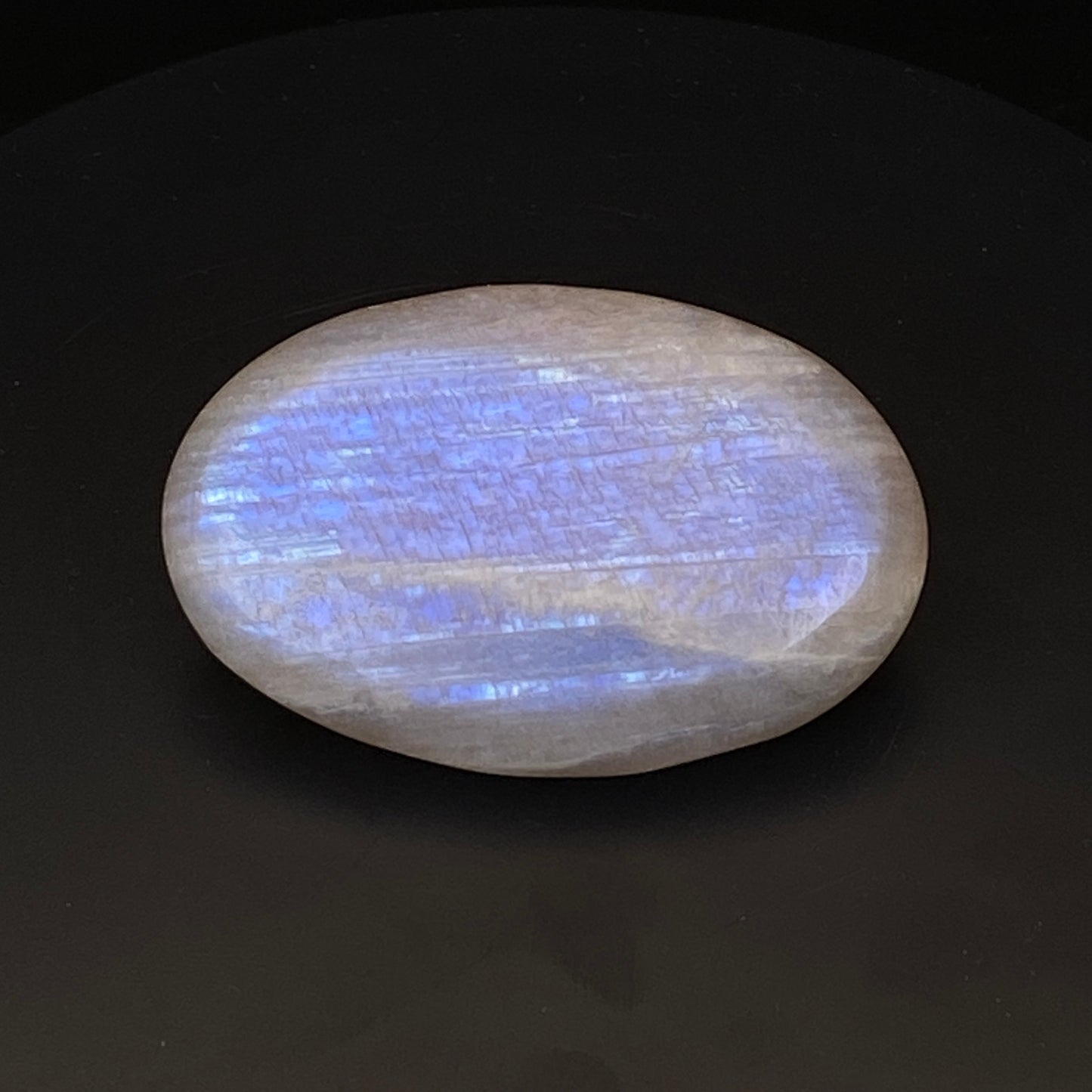 Peach Moonstone Palm Stone #1 - Strong Blue Flash!