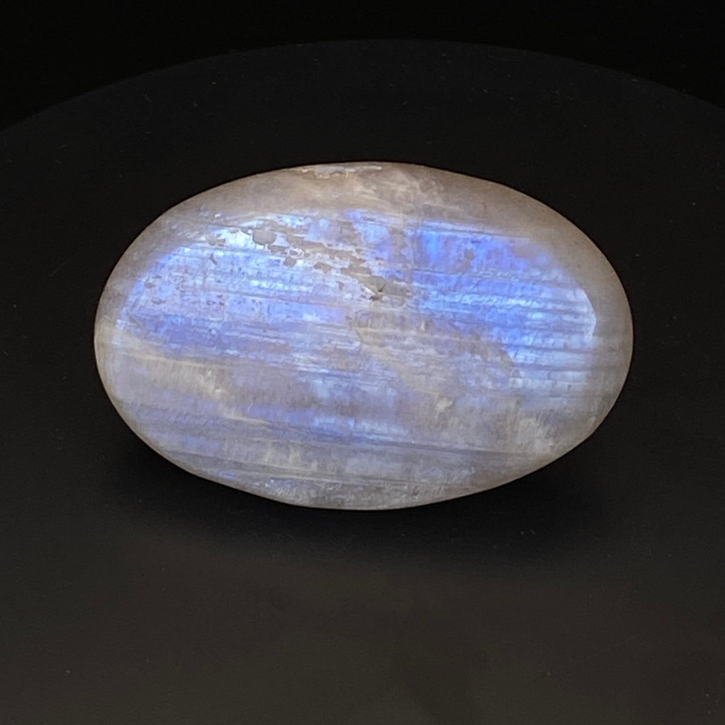 Peach Moonstone Palm Stone #1 - Strong Blue Flash!