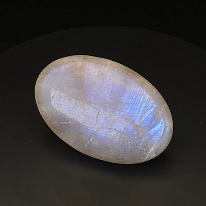 Peach Moonstone Palm Stone #3 - Strong Blue Flash!