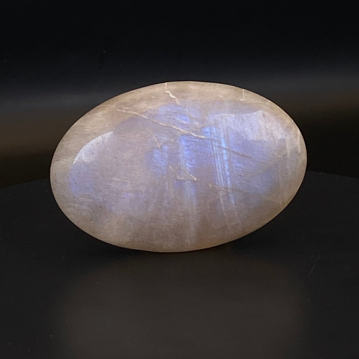 Peach Moonstone Palm Stone #3 - Strong Blue Flash!