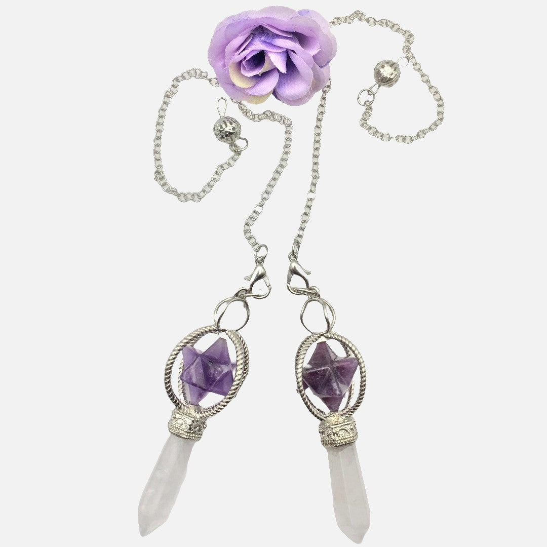 Amethyst/Clear Quartz Merkaba Pendulum