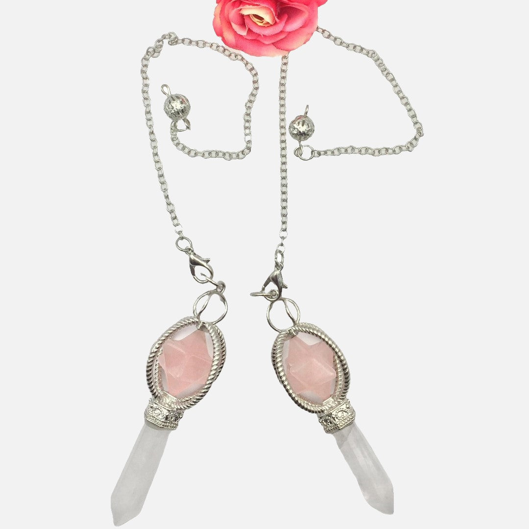 Rose Quartz/Clear Quartz Merkaba Pendulum