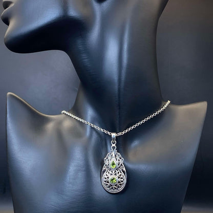 .925 Sterling Silver Peridot Teardrop Pendant