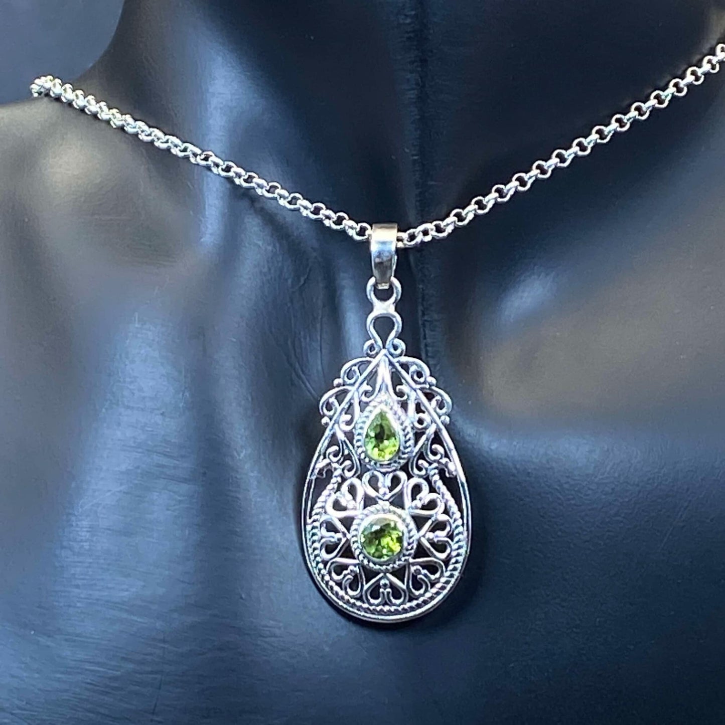 .925 Sterling Silver Peridot Teardrop Pendant