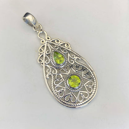 .925 Sterling Silver Peridot Teardrop Pendant