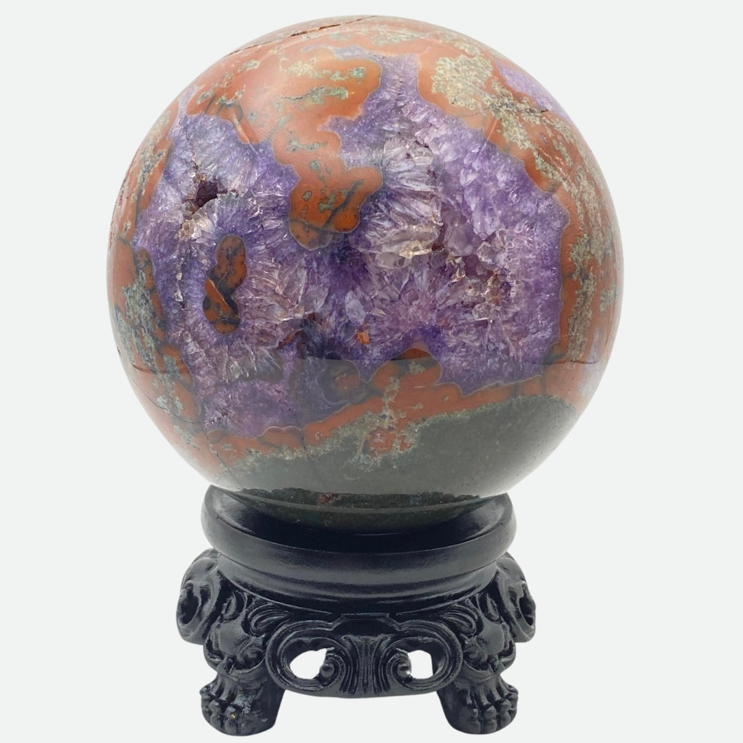 HUGE Red Moss Agate with Amethyst Sphere - FREE Stand!