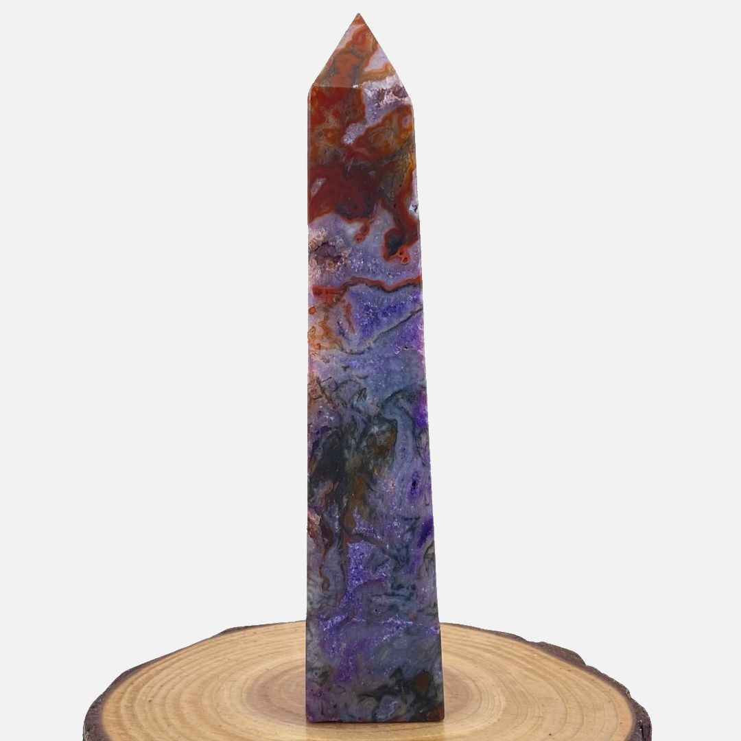 Deep Red Moss Agate with Amethyst Tower