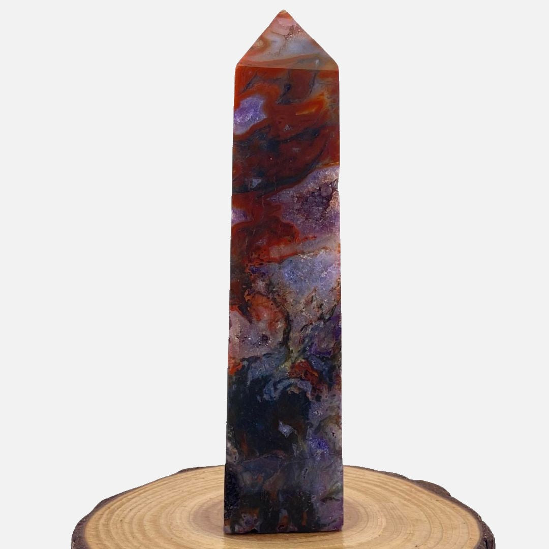 Deep Red Moss Agate with Amethyst Tower