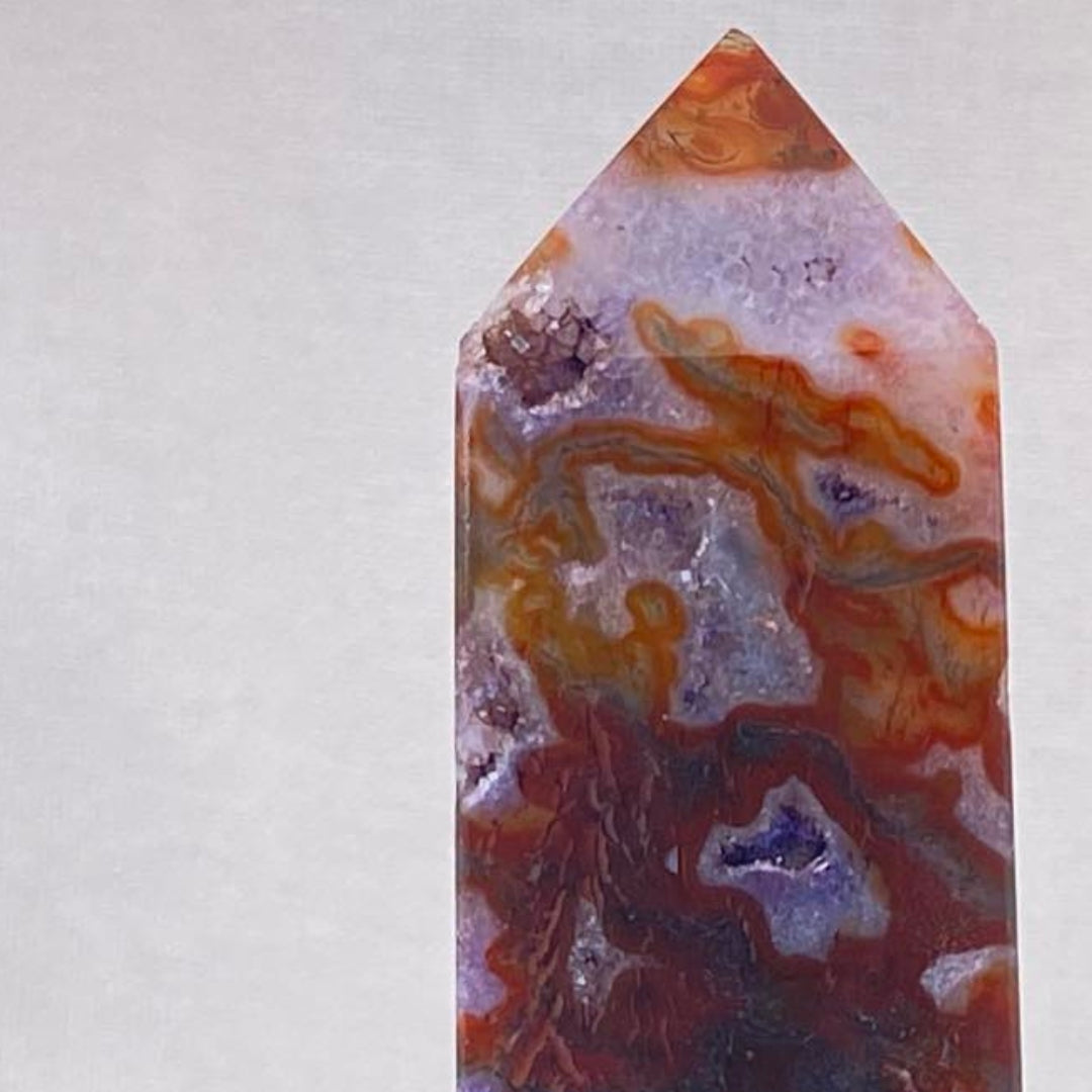 Deep Red Moss Agate with Amethyst Tower