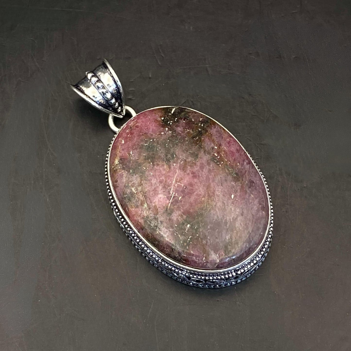 .925 Sterling Silver Rhodonite Pendant - Large