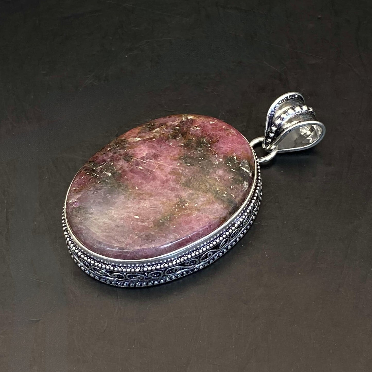 .925 Sterling Silver Rhodonite Pendant - Large