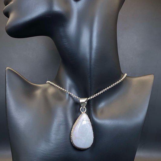 .925 Sterling Silver Scolecite Teardrop Pendant