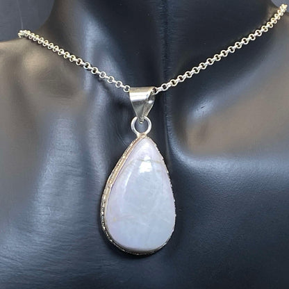 .925 Sterling Silver Scolecite Teardrop Pendant