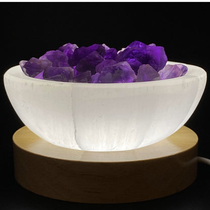 Selenite Large Bowl Set - High-Grade Amethyst