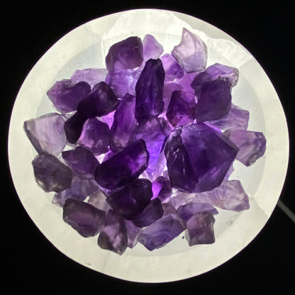 Selenite Large Bowl Set - High-Grade Amethyst