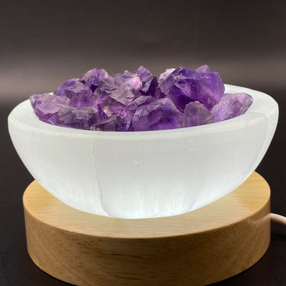 Selenite Large Bowl Set - High-Grade Amethyst