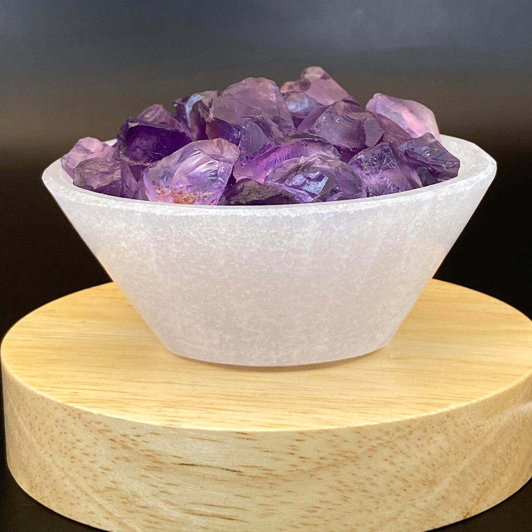 Selenite Small Bowl Set - High-Grade Amethyst