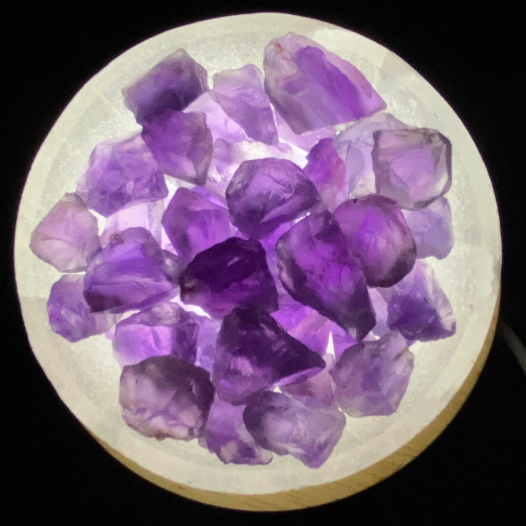 Selenite Small Bowl Set - High-Grade Amethyst