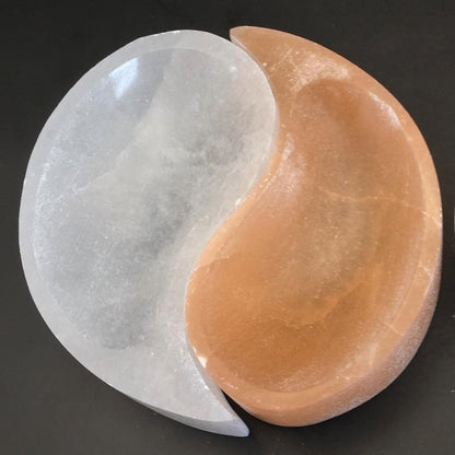 Peach and White Selenite Yin Yang Trinket Bowl Set