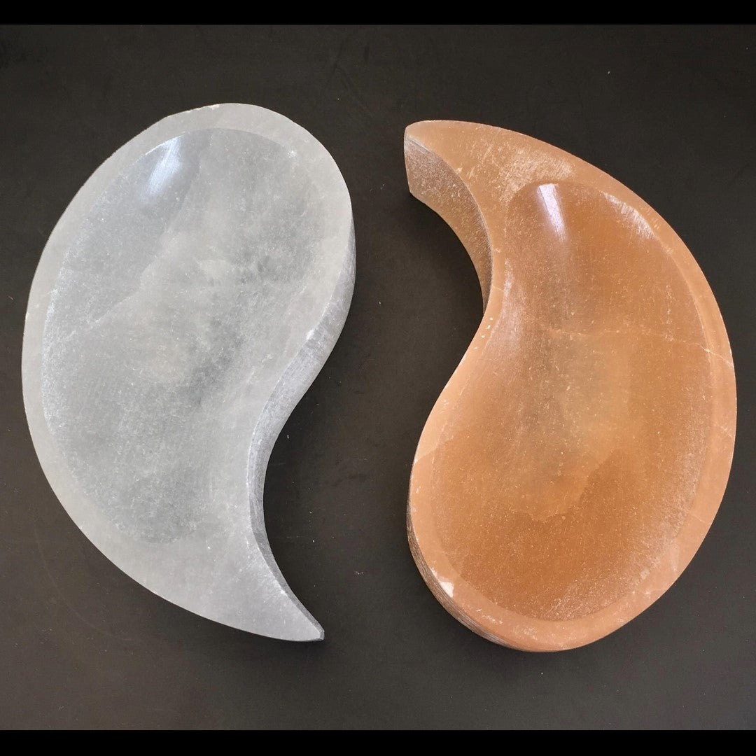 Peach and White Selenite Yin Yang Trinket Bowl Set