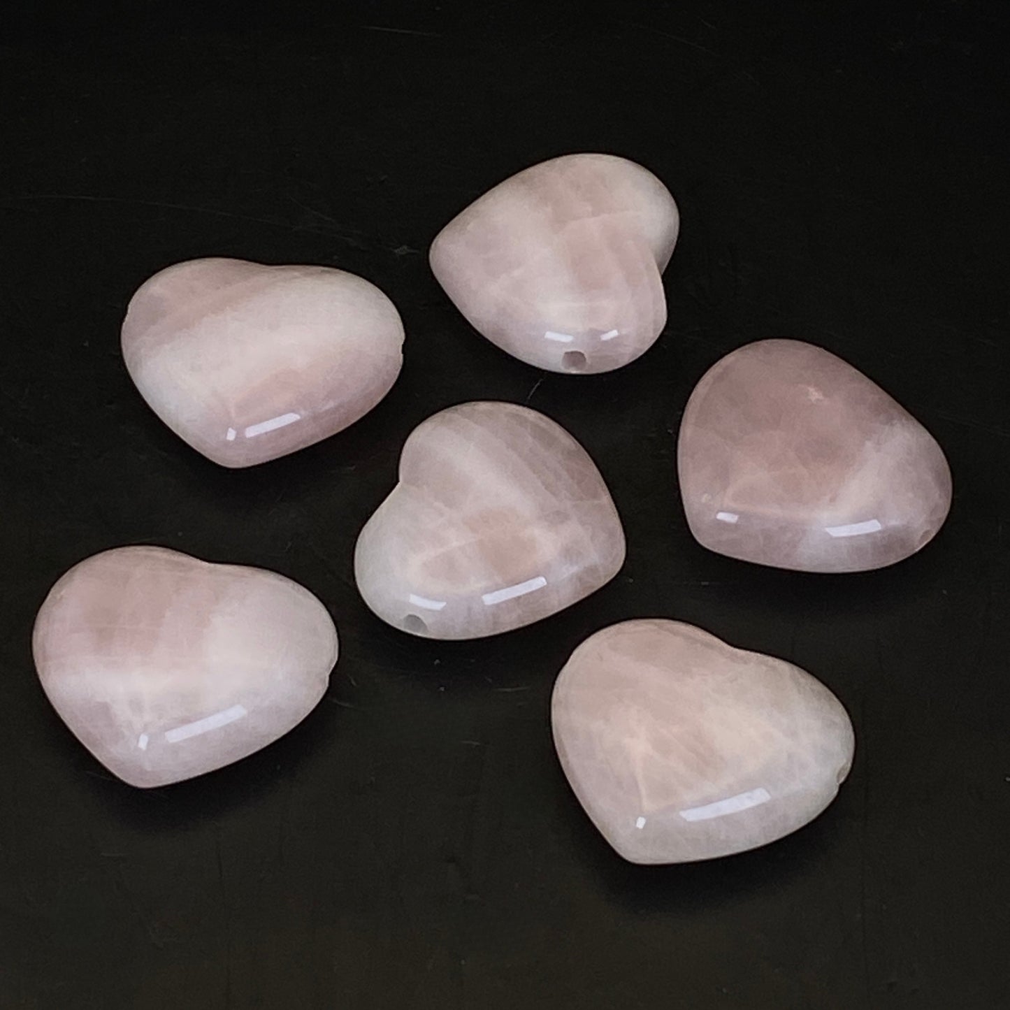 6 x Rose Quartz Hearts - Drilled!