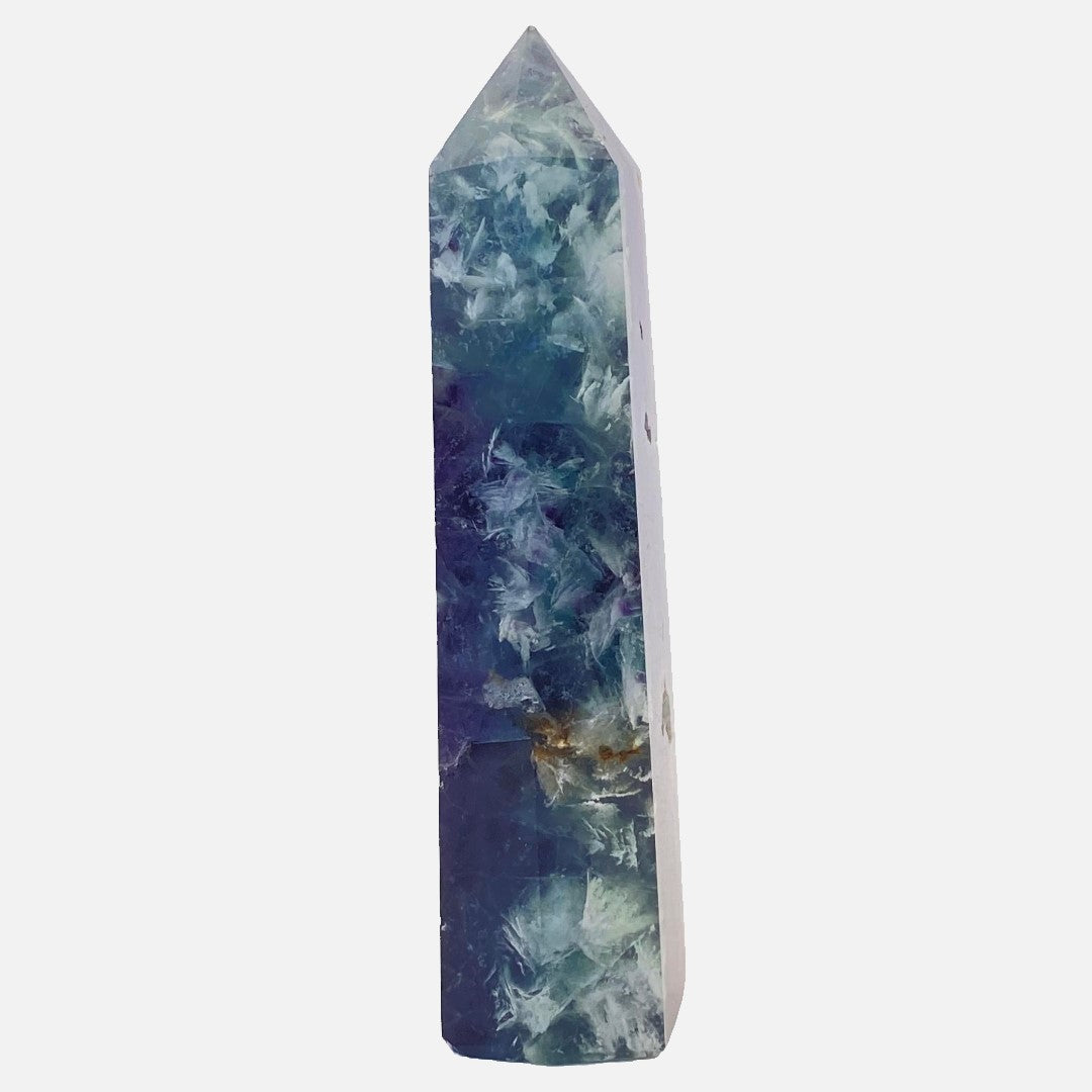 Feather Fluorite Single Rough-Side Point