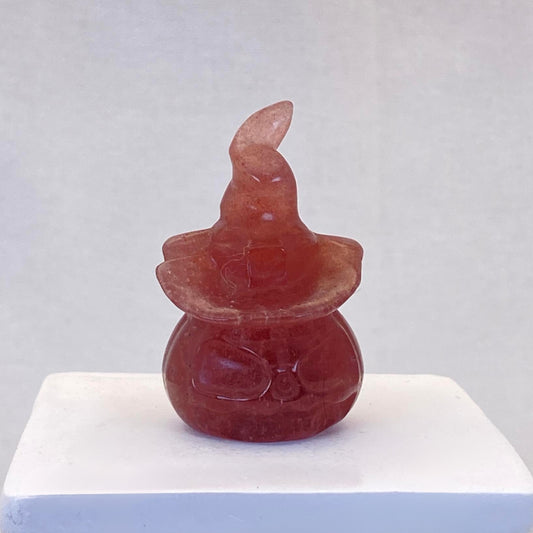 Strawberry Quartz Pumpkin with Witch Hat - Small