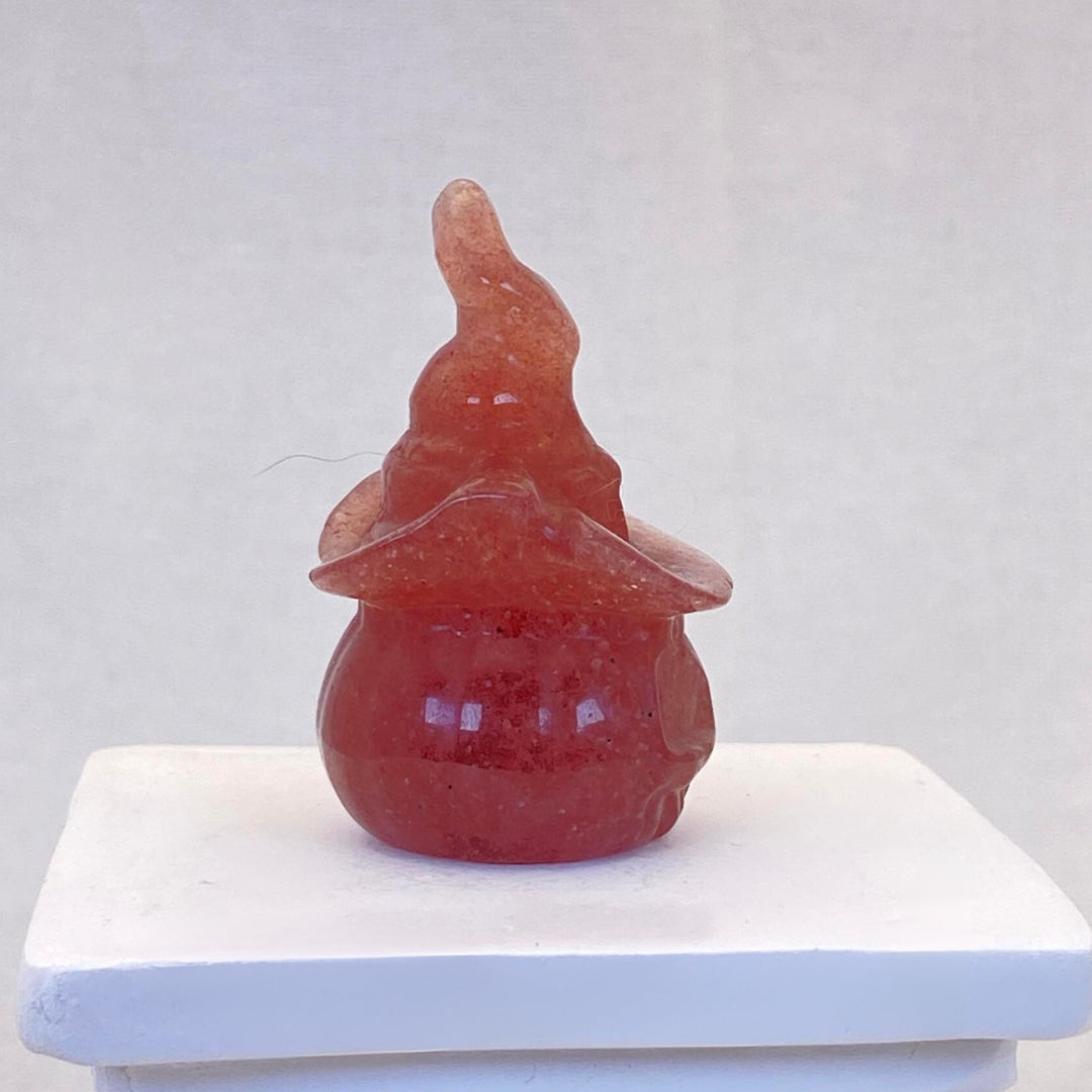 Strawberry Quartz Pumpkin with Witch Hat - Small