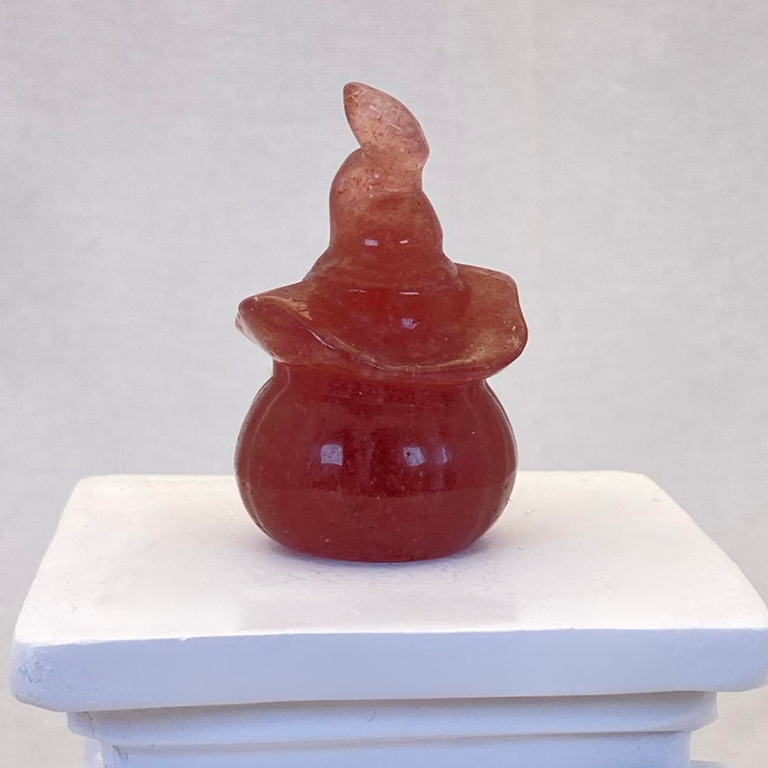 Strawberry Quartz Pumpkin with Witch Hat - Small