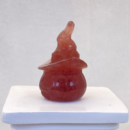 Strawberry Quartz Pumpkin with Witch Hat - Small