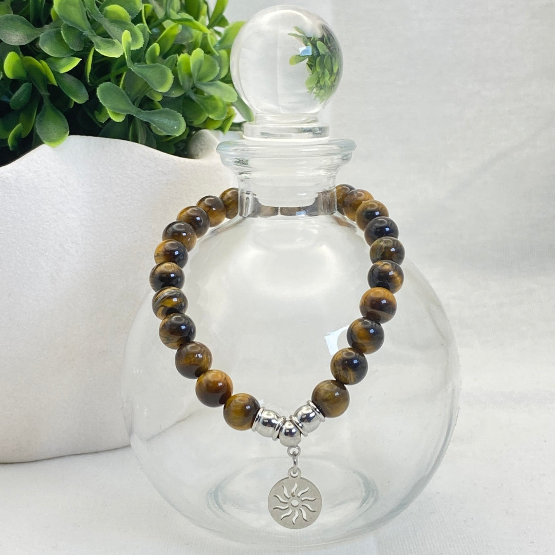 8mm Tiger's Eye Sun Charm Stretch Bracelet - Standard & Relaxed-Fit!