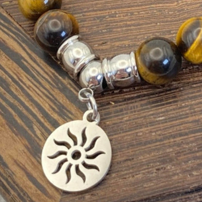 8mm Tiger's Eye Sun Charm Stretch Bracelet - Standard & Relaxed-Fit!