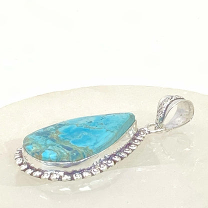 .925 Sterling Silver Tibetan Turquoise Teardrop Pendant #4 - Large